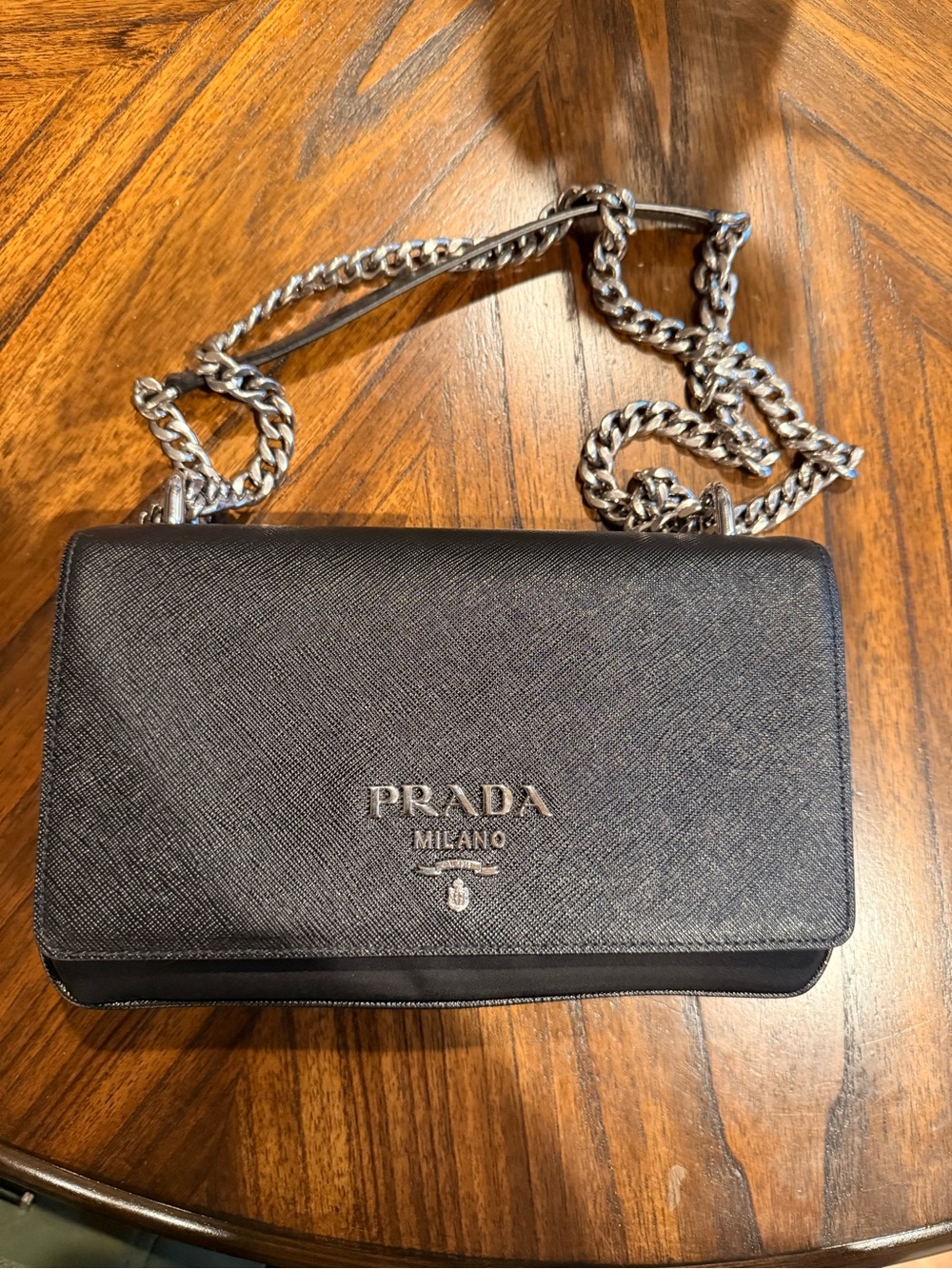 Prada Black Saffiano Leather Chain Crossbody Bag
